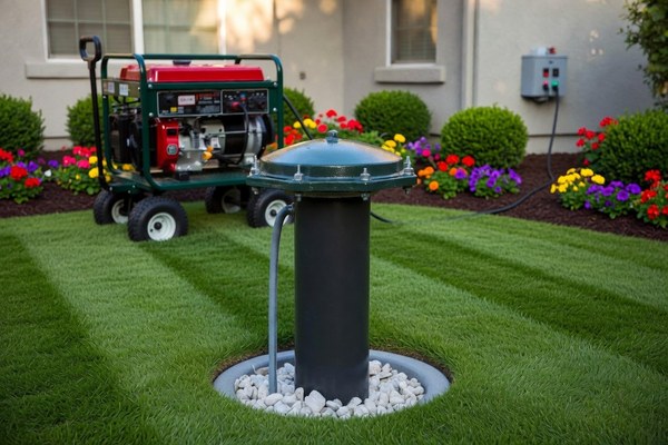A well pump and pressure tank in a basement utility space