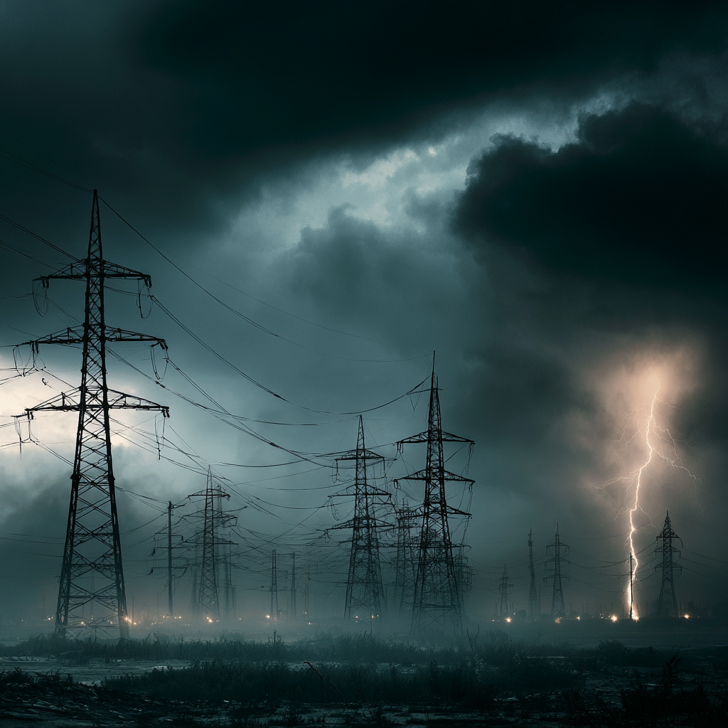 Power transmission lines in a storm