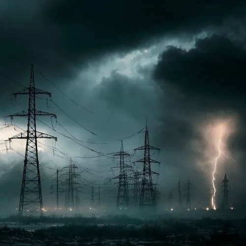 Power transmission lines in a storm