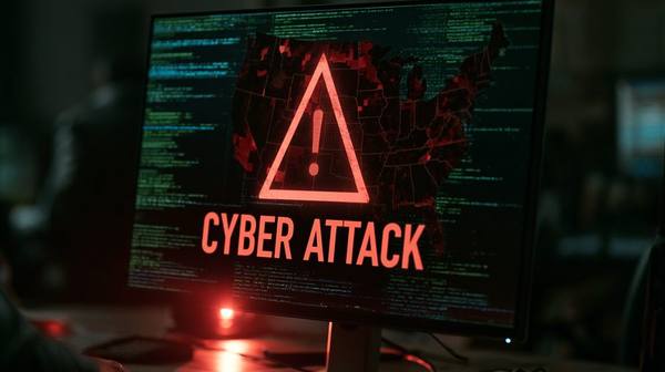 Computer screen showing cyber attack alert on US grid infrastructure