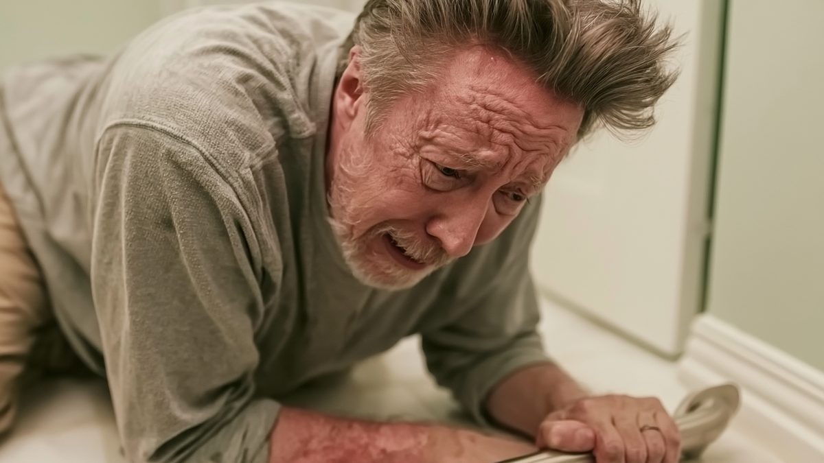 Elderly man on bathroom floor unable to get up after a fall — the moment that could have been prevented