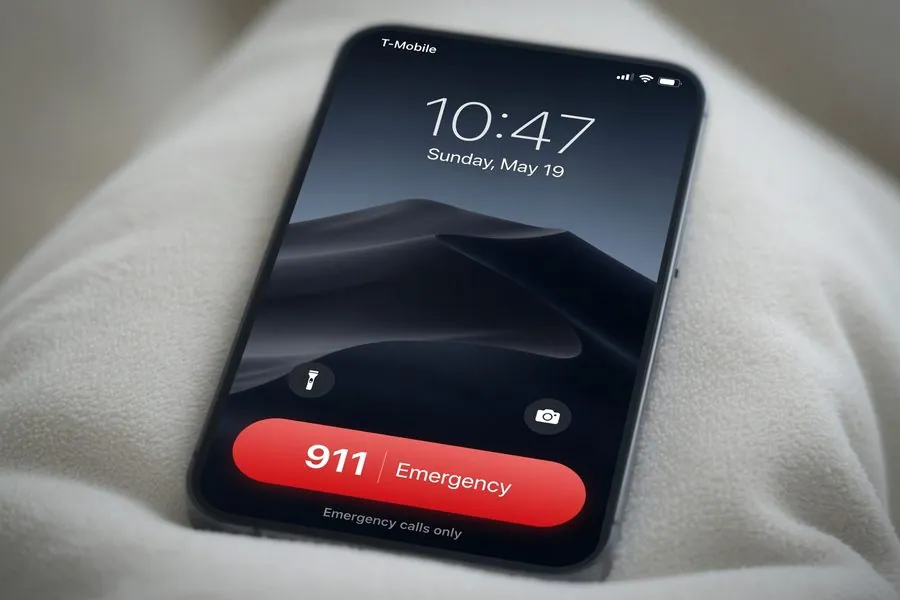 Cell phone lock screen showing the words Emergency calls only during an extended power outage