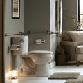 Grab bars installed beside toilet on bathroom wall
