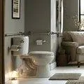 Grab bars installed beside toilet on bathroom wall